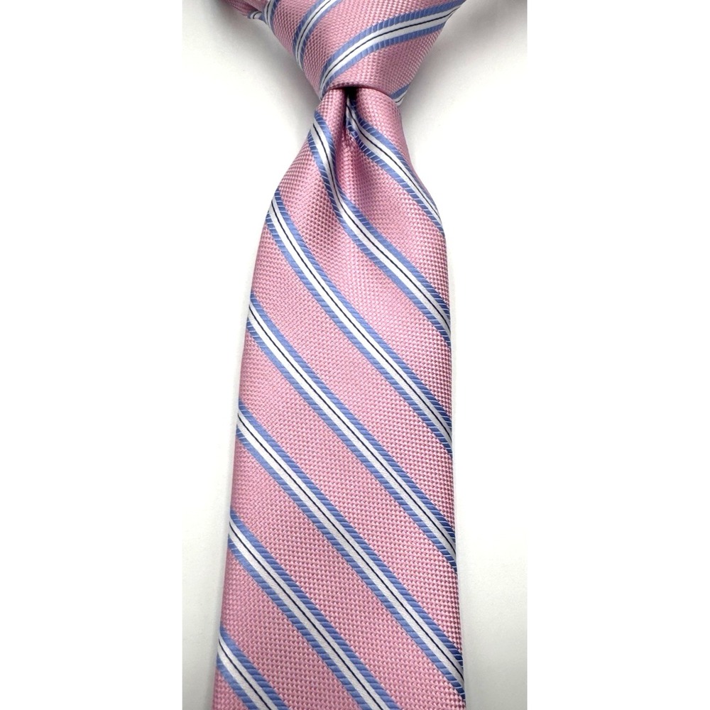 Jos A Bank Silk Tie Men 64"x3.25 Pink REPP Long Stain Resistant‎ Jacquard